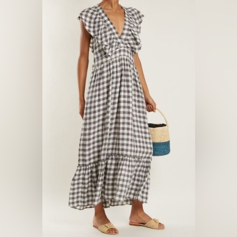 Lee Mathews grey and White Tiered Maxi Sundress